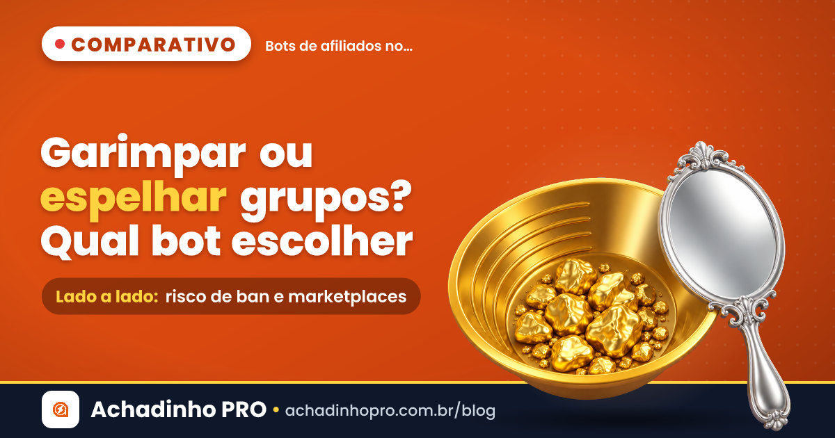 Capa do comparativo de bots de afiliados no WhatsApp: garimpo por IA versus espelhamento de grupos