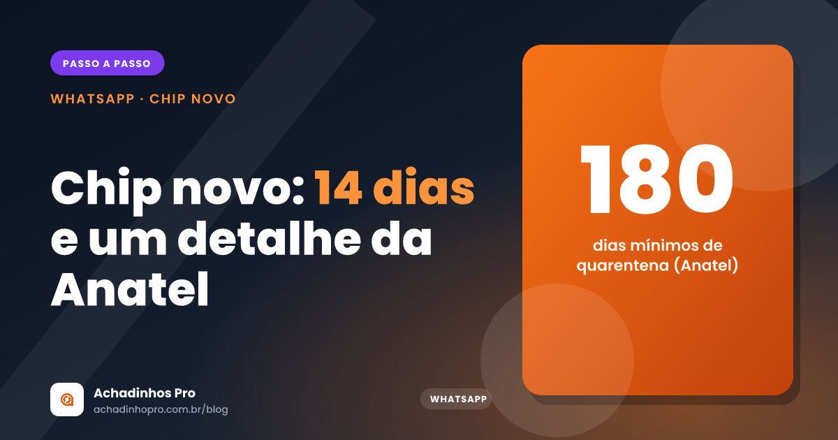 Capa: aquecer chip novo no WhatsApp em 14 dias, com o detalhe da quarentena de 180 dias da Anatel