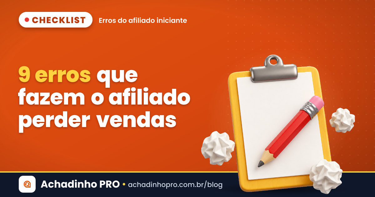 Capa do checklist 2026 com os 9 erros do afiliado iniciante que fazem perder vendas e como evitar cada um