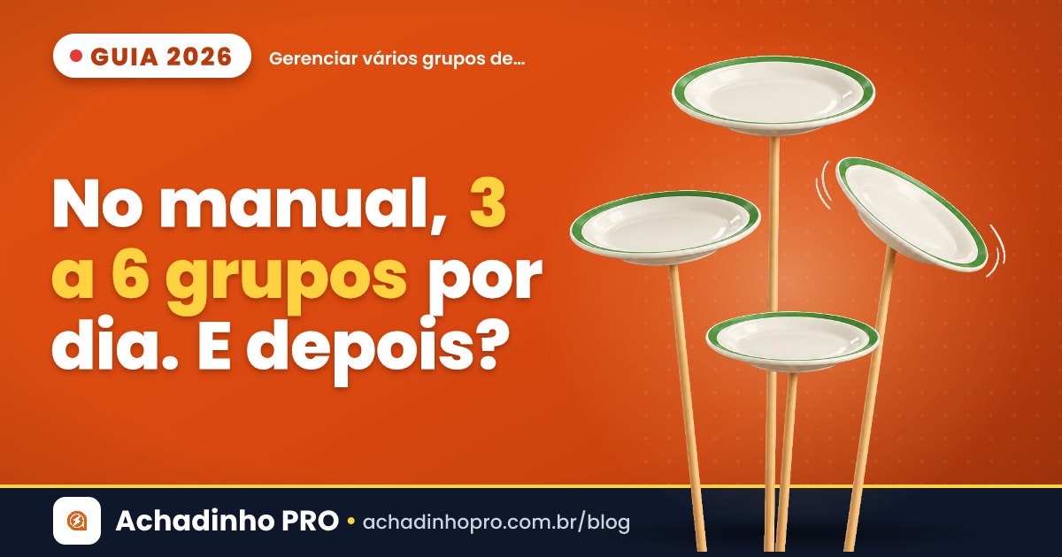 Capa sobre quantos grupos de WhatsApp dá para gerenciar sozinho no manual: de 3 a 6 grupos antes de automatizar