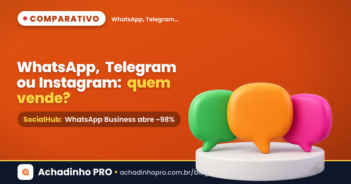Capa do comparativo WhatsApp vs Telegram vs Instagram para afiliados em 2026: alcance, conversão e risco de ban.